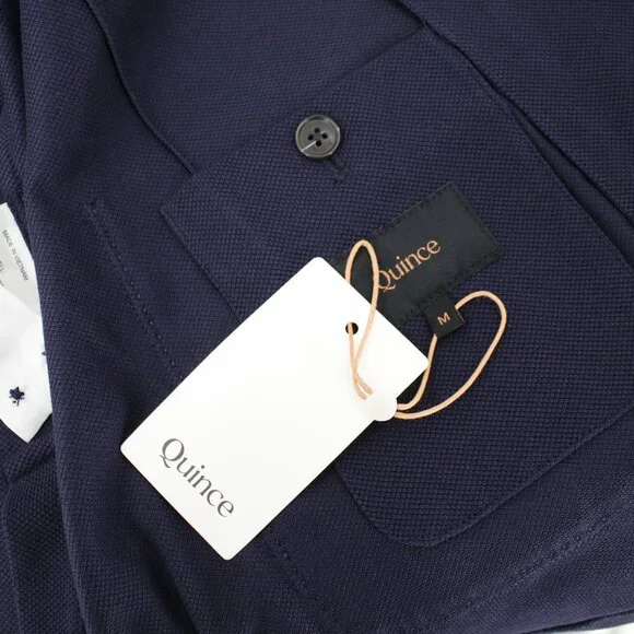 NWT Quince sport coat Mens medium Cotton Pique Knit Blazer Navy patch pockets